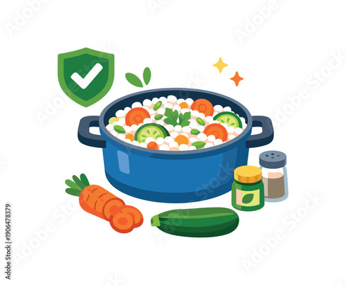 colored flat icon vector illustration cooking pot icon rice vegetable stew carrot zucchini safe spices low fodmap home meal
