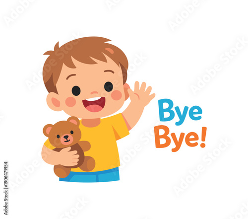 toddler waving goodbye communication and gesture milestone clean shapes. colored flat icon vector illustration