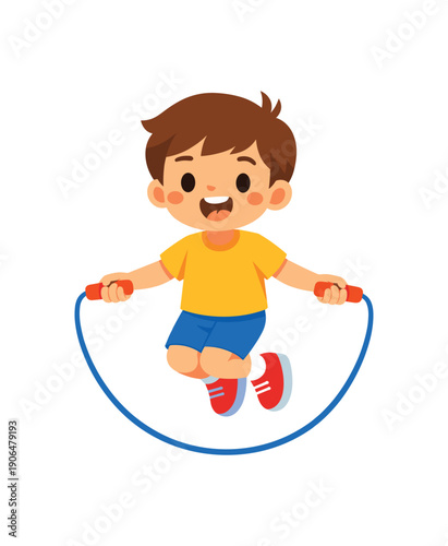 kid playing jump rope active outdoor toy clean shapes. colored flat icon vector illustration