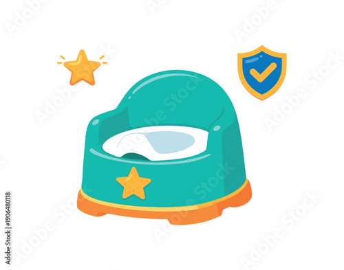 kids potty with tiny and shield toilet training childrens item clean shapes. colored flat icon vector illustration