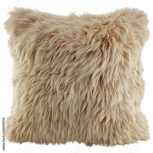 A fluffy and luxurious beige decorative pillow for home interiors