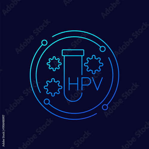 HPV icon with test tube, human papillomavirus, linear design