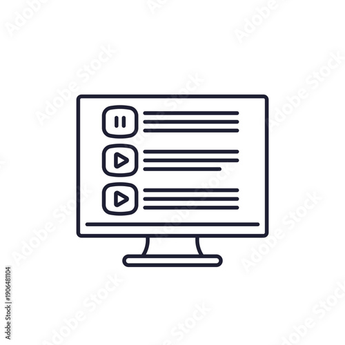 video playlist line icon with a computer