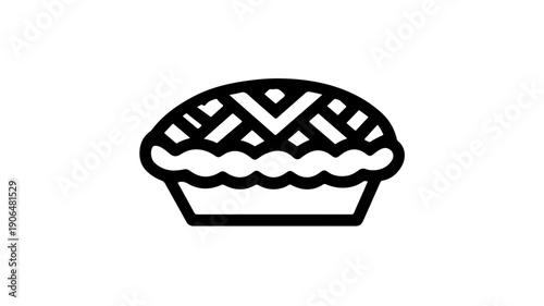 A minimalist black line icon of a whole fruit pie with a lattice crust on a plain white background for baking or food related concepts