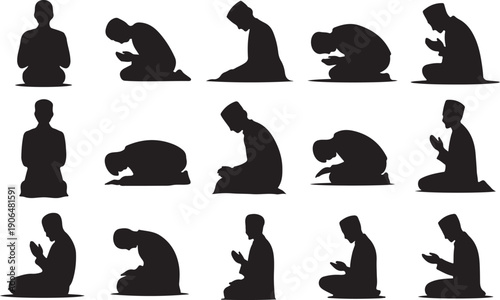 Islamic Prayer Silhouettes Collection Diverse Poses muslim