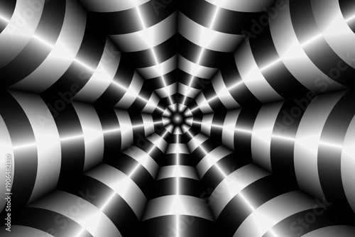 Hand drawn black and white doodle 3d realistic illusion abstarct background. Futuristic zendoodle pattern. Technologycal snake concept. Vector illustration