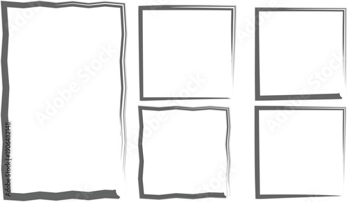 Hand drawn doodle border frames set with pencil sketch lines and creative decorative scribbles on white background