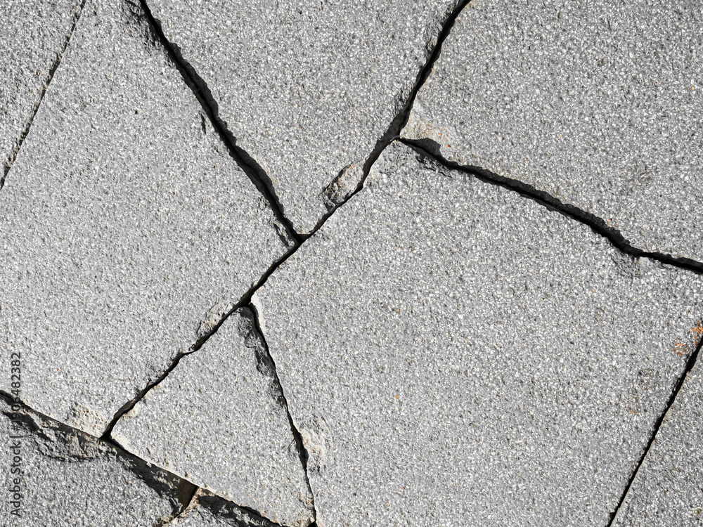 Obraz premium Crack wall texture background broken earthquake effect, whtie grey building cement damage pattern plaster grunge black line paint surface abstract, construction rough street concrete backdrop