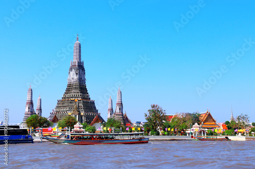 Photography Buddhist Temple of Dawn Wat Arun, sightseeing landmark of Bangkok, Thailand