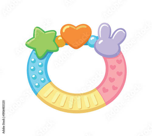 soft teething ring designed for tiny hands early soothing toy for newborn clean shapes. colored flat icon vector illustration