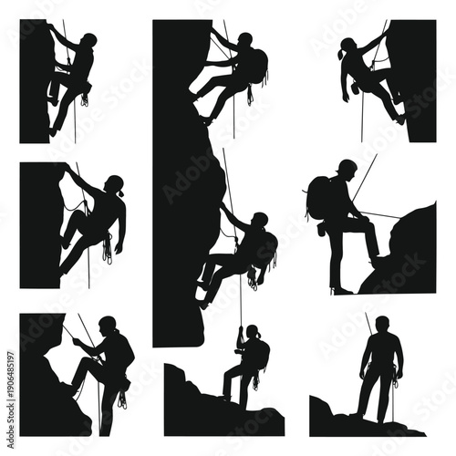 Rock Climbing Sequence Showing Various Climber Positions And Techniques