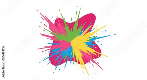 Vibrant abstract colorful paint splash design element with pink green blue and yellow hues on white background