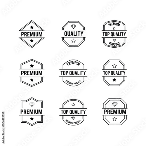 Set of premium quality product badges with star and diamond icons in various shapes