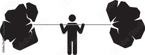 Person pulling apart broken pieces with effort and strength