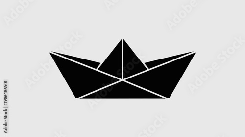 Wallpaper Mural Minimalist black paper boat icon silhouette symbolizing journey, travel, childhood dreams, or simple origami design element isolated on light gray background. Torontodigital.ca