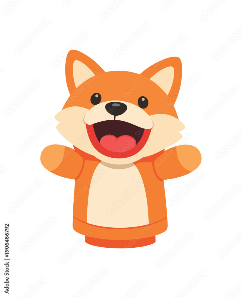 Fototapeta premium plush hand puppet animal with open mouth storytelling toy for children clean shapes. colored flat icon vector illustration