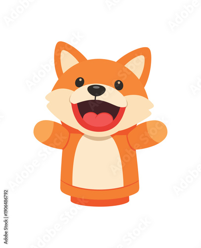 plush hand puppet animal with open mouth storytelling toy for children clean shapes. colored flat icon vector illustration
