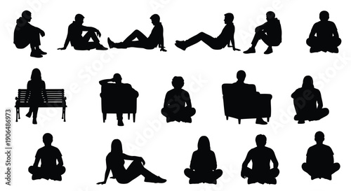 Diverse collection of seated people silhouettes sitting
