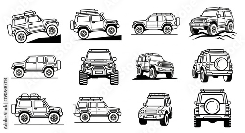 Collection of Off Road Vehicle Illustrations.