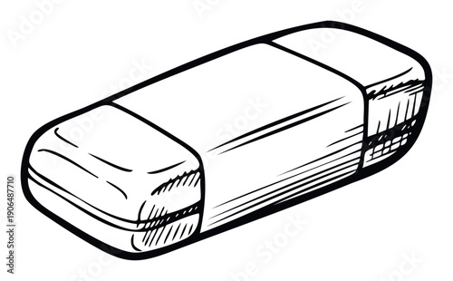A simple rectangular eraser graphic, a common school and office stationery item, ideal for educational content, art supply promotions, or clean design projects about learning and work.