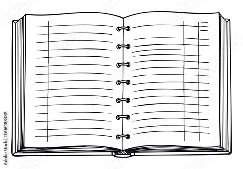 Open spiral notebook featuring ruled pages and columnar sections, useful for academic study, business accounting, personal planning, and financial management applications.