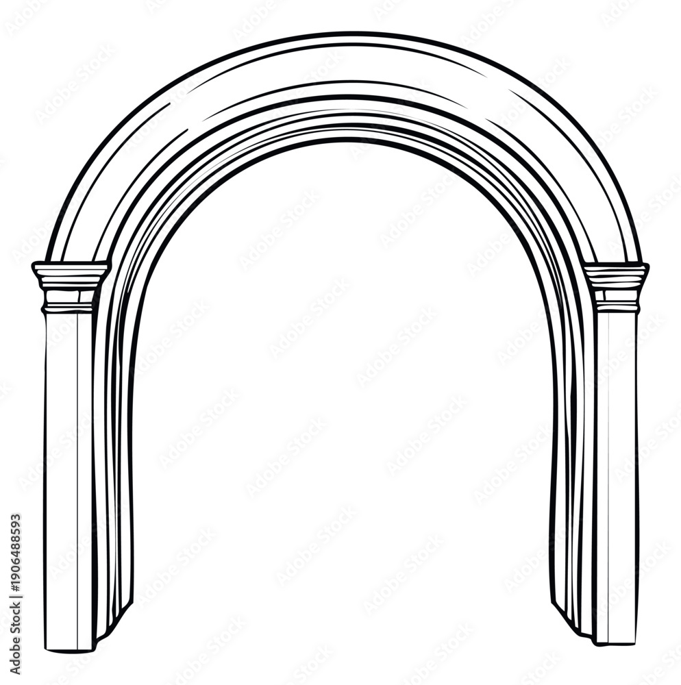 Obraz premium Elegant black outline drawing of a classic architectural archway frame suitable for traditional decorative design projects, event invitations, or educational historical context displays