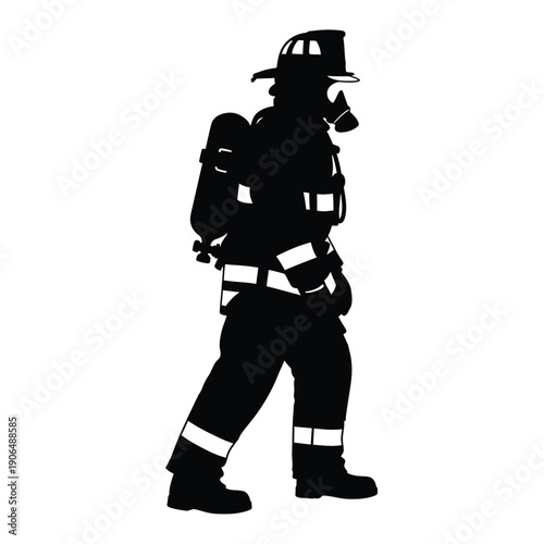 Firefighter Silhouette in Protective Gear Walking person