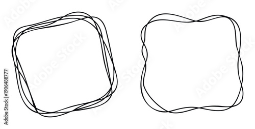 Hand drawn black rounded frames with wobbly organic lines, perfect for graphic designers and artists looking for unique border elements or abstract shapes in their creative projects.