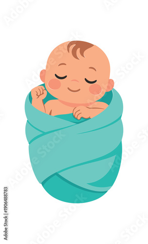 newborn sleeping swaddled loosely with arms able to move safe and gentle swaddling practice clean shapes. colored flat icon vector illustration