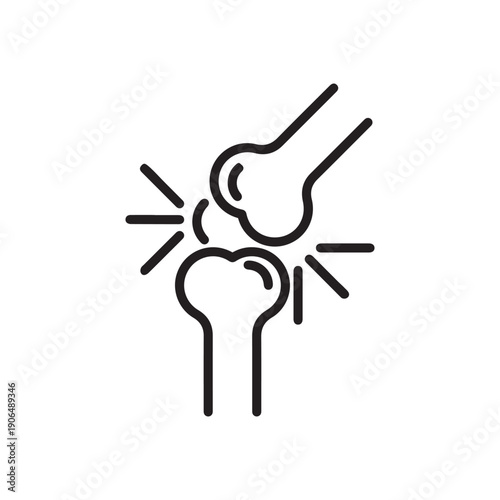 Arthritis knee joint pain icon linear logo mark in black and white
