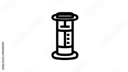 Minimalist black line icon of a coffee aeropress on white background for design and branding