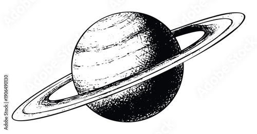 Detailed handdrawn sketch of the planet Saturn with its distinctive rings, perfect for educational materials, cosmicthemed merchandise, or space exploration graphic resources.