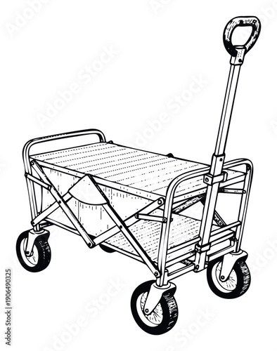 Durable foldable utility wagon featuring a strong telescoping handle and robust wheels, perfect for conveniently transporting various items for shopping, gardening, or outdoor adventures.