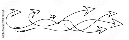 Dynamic hand drawn arrows and wavy lines symbolizing various directions and a flow of interconnected thoughts, perfect for business presentations and informational graphics