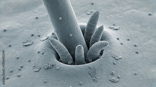 Demodex mites in hair follicle under electron microscope