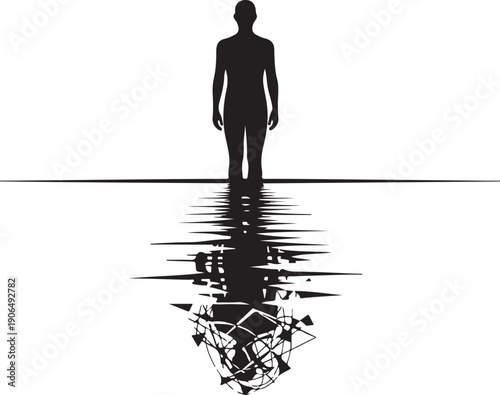 Silhouette of a man standing by rippling water reflection
