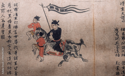 Ancient mythological story characters murals in the Dunhuang Caves of China.