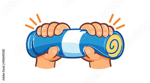 kid squeezing folded towel roll between hands deep pressure portable tool clean shapes. colored flat icon vector illustration