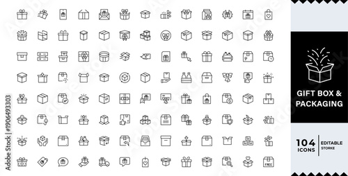  Pixel Perfect,  Box and packaging line icon set. Cargo, open, closed, crumpled box, delivery, pack box and others. Outline vector icon in linear style.