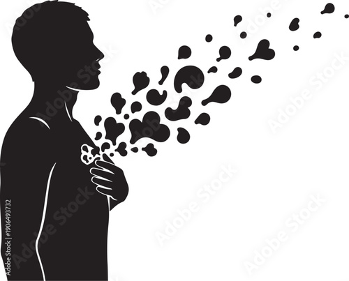 Man blowing heart shaped balloons in the air freely