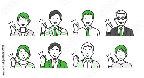 ガッツポーズ,ビジネス男女アバターアイコンセット
