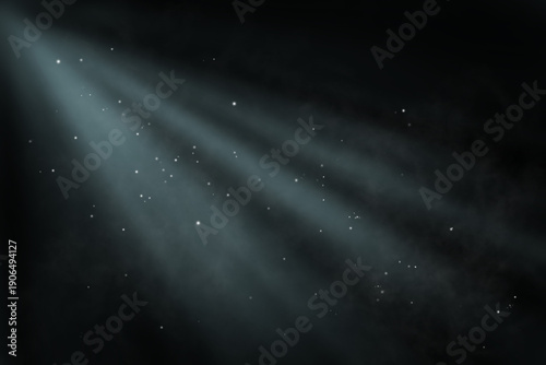 Tableau sur toile Abstract blue light rays with floating dust particles and soft smoke on dark background