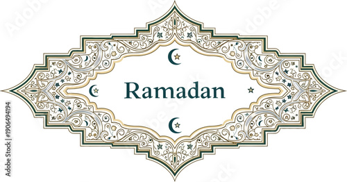 Intricate Ramadan design with crescent moons and stars in ornate frame vector illustration