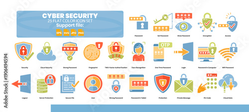 A collection of flat icons with passwords. Cybersecurity theme.