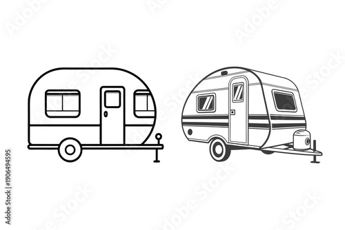 Vintage camper trailer designs line art illustrations