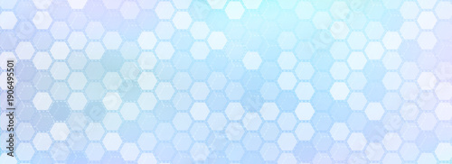 Blue abstract background with hexagonal pattern and geometric structure, vector illustration. Futuristic banner with gradient and glowing hexagons, scientific research and biomedical chemistry concept