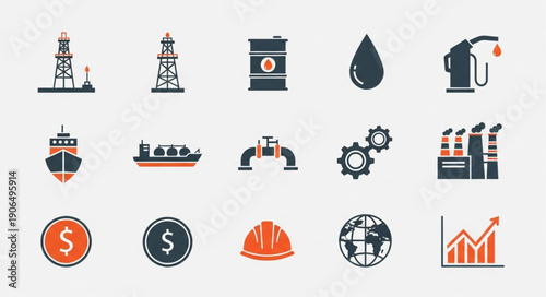 Collection of oil and gas industry icons and symbols.