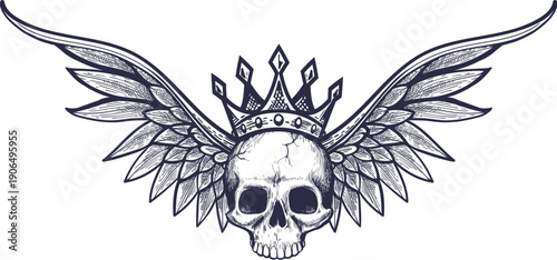 Skull with wings and crown engraving