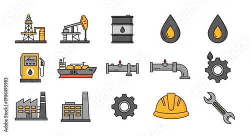 Collection of oil and gas industry icons and symbols.