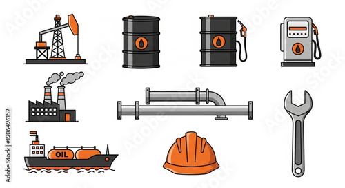 Collection of oil and gas industry icons and symbols.